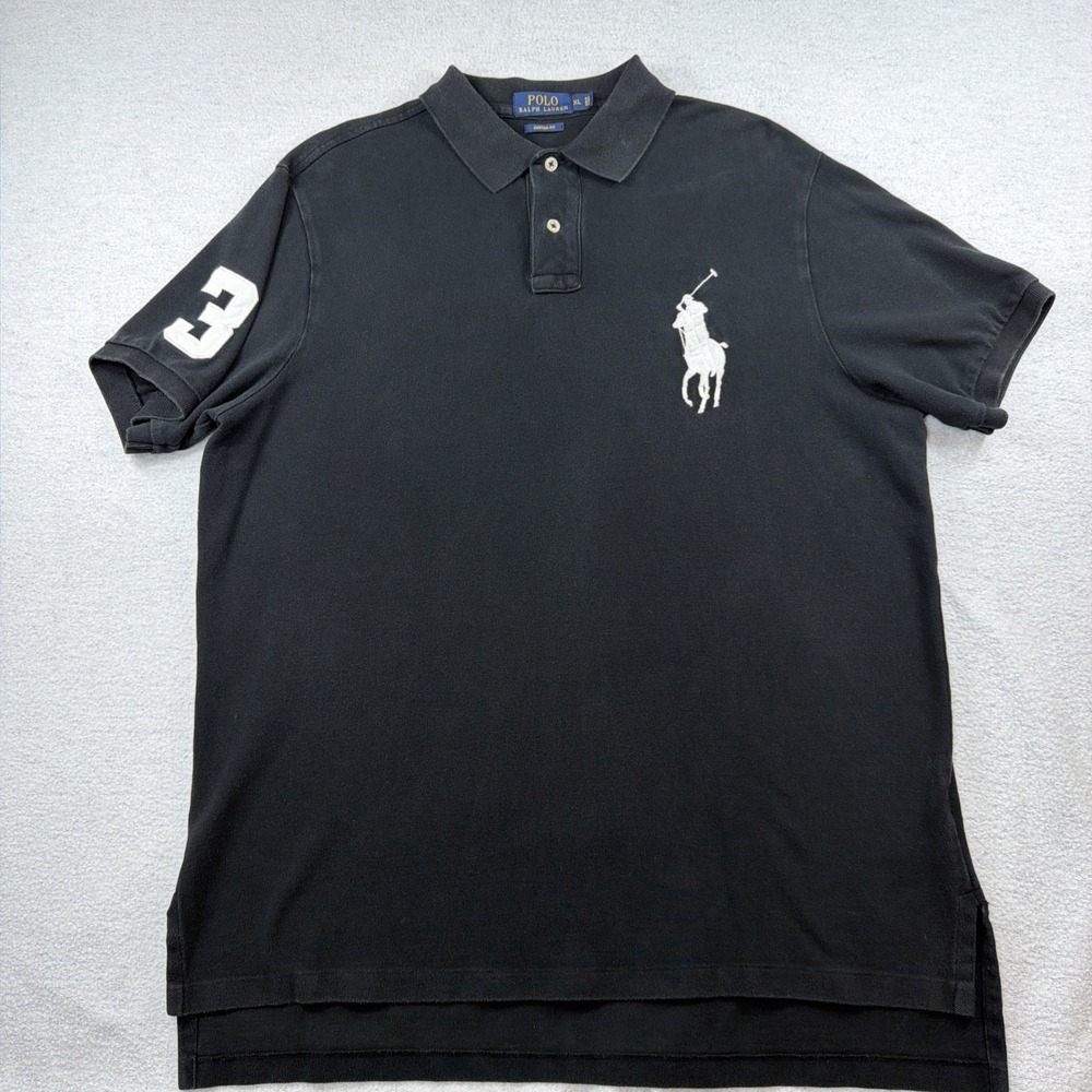 Polo Ralph Lauren  #3 Big Pony black Polo Shirt Custom Fit Mens XL country club